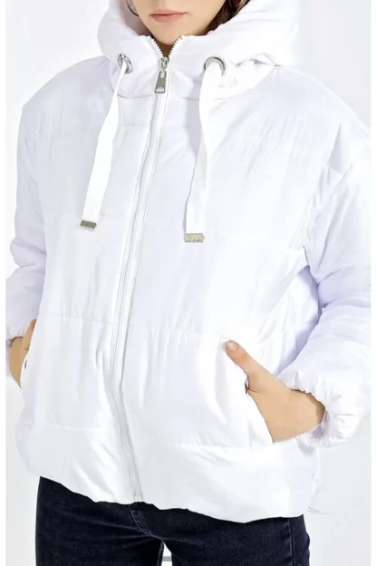 Hooded White Colored Puffer Jacket 2