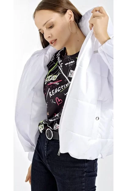Hooded White Colored Puffer Jacket 3