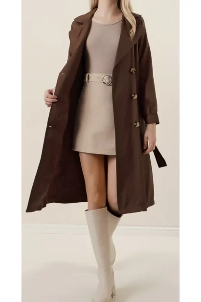 Double Breasted Collar Brown Trench Coat