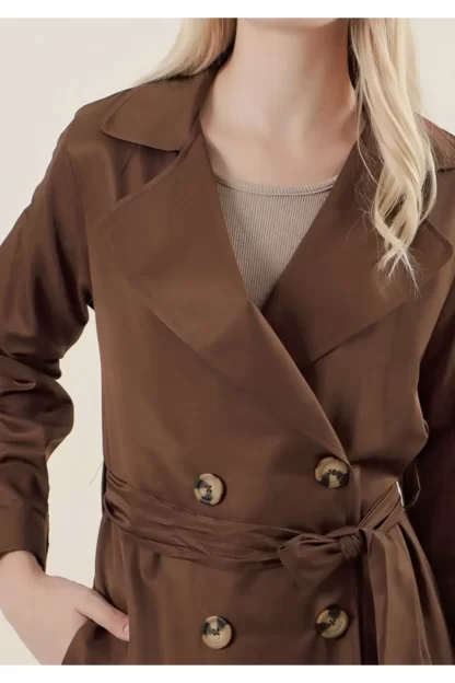 Double Breasted Collar Brown Trench Coat 3