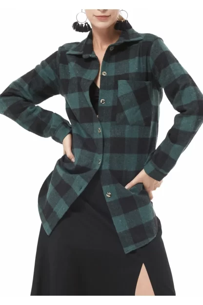Black Checkered Green Lumberjack Shirt women 2