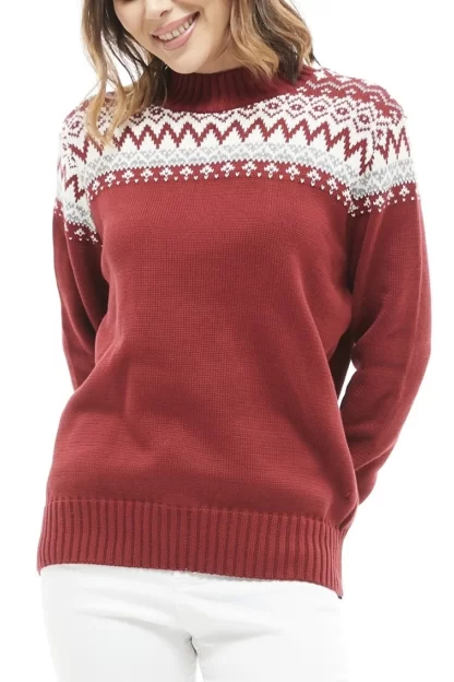 Half turtleneck patterned burgundy sweater 2