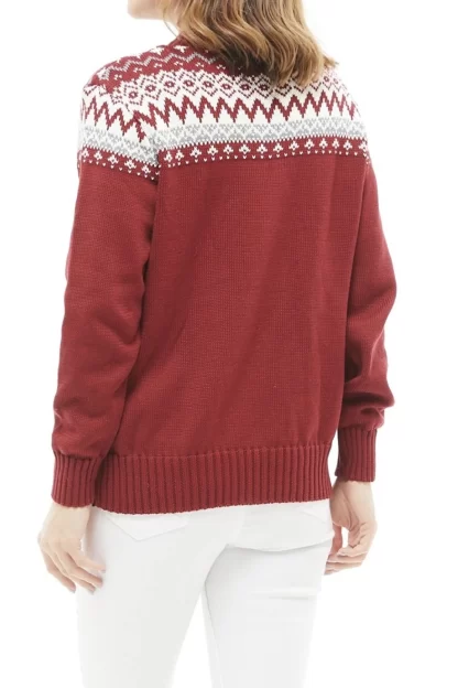 Patterned half turtleneck burgundy women's sweater 4