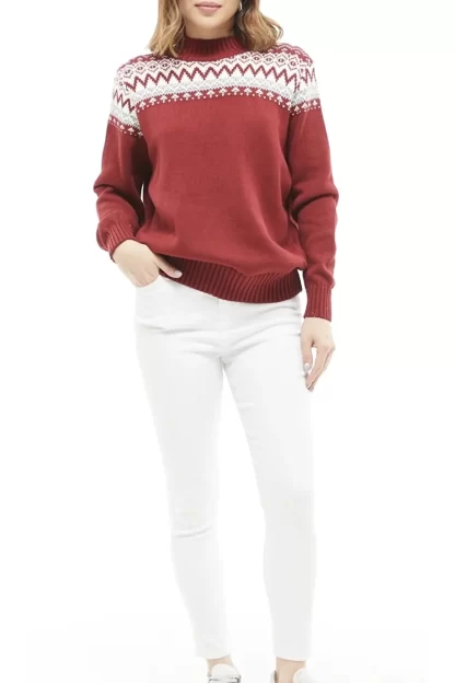 Women's Half turtleneck patterned burgundy sweater 6
