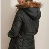 Furry Hooded Black Women's Puffer Coat 2