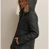 Hooded Furry Black Puffer Coat, Women 3