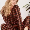 Büyük Beden Çizgili Kadın Pijama Takımı 2