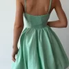 Yeşil ince askılı balon etek elbise 2