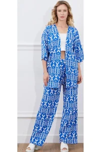 Mavi Desenli Kimono Takım Elbise